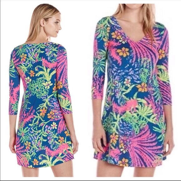 Lilly Pulitzer Erin Dress Indigo All a‎ Glow Size XS 100% Pima Cotton - Picture 1 of 15
